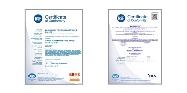 ZHONGSHAN WEIFENG BRC + IFS CERTIFICATES