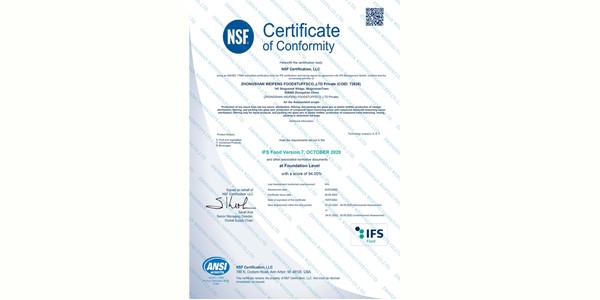 ZHONGSHAN WEIFENG IFS CERTIFICATE 2022-2023