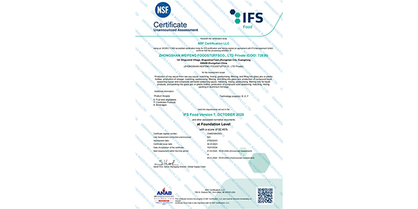 ZHONGSHAN WEIFENG IFS CERTIFICATE 2023-2024